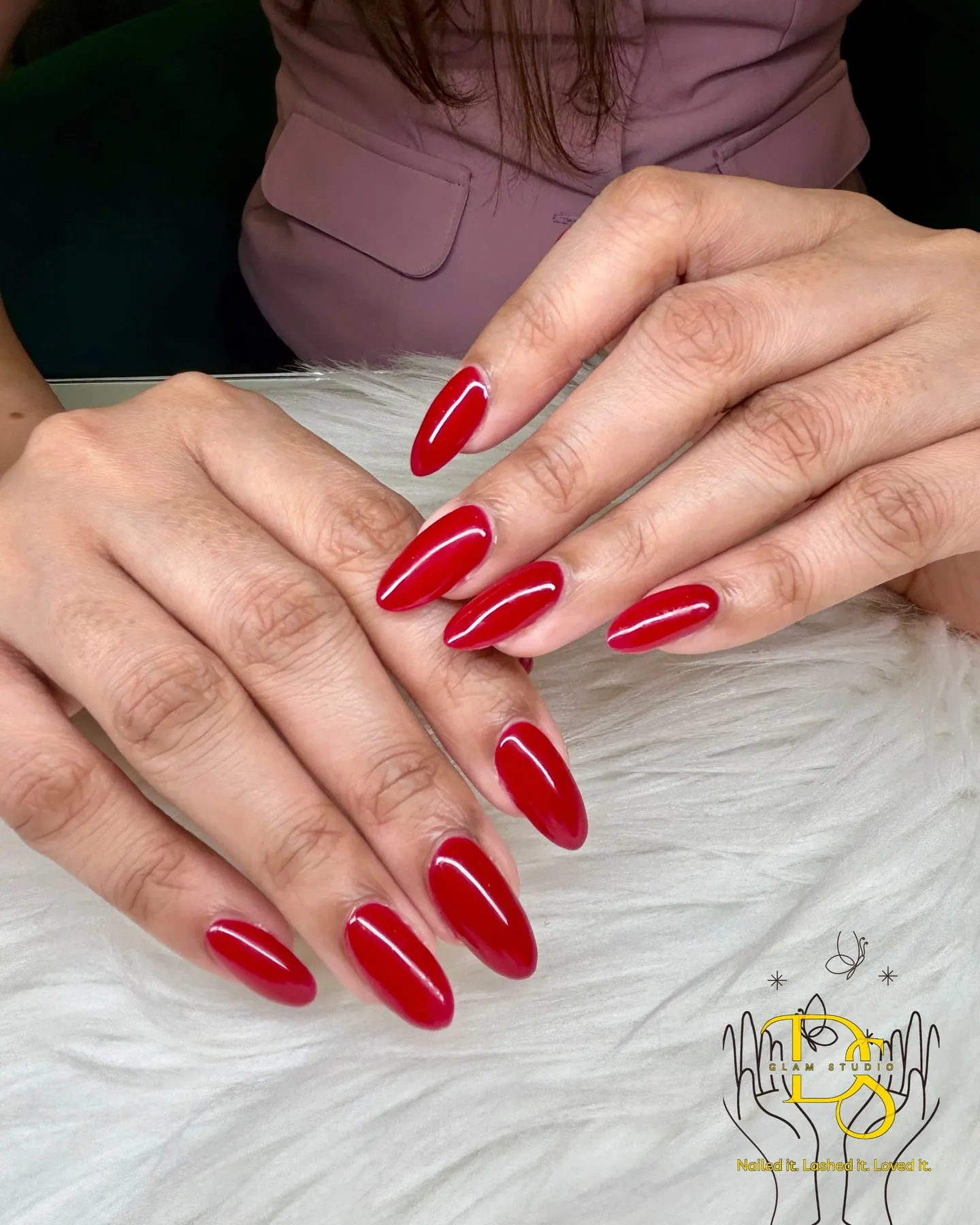 Glossy cherry red nails