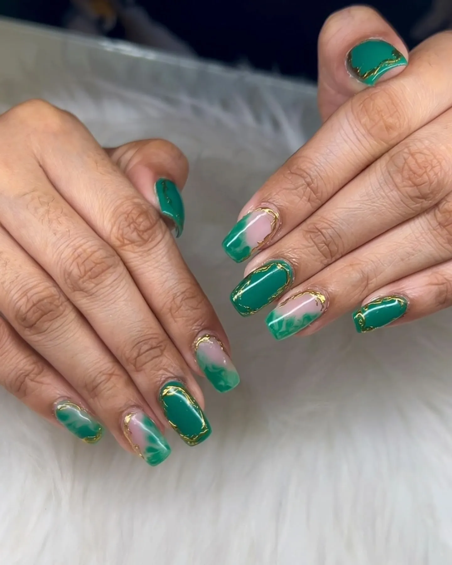 Emerald green almond nails