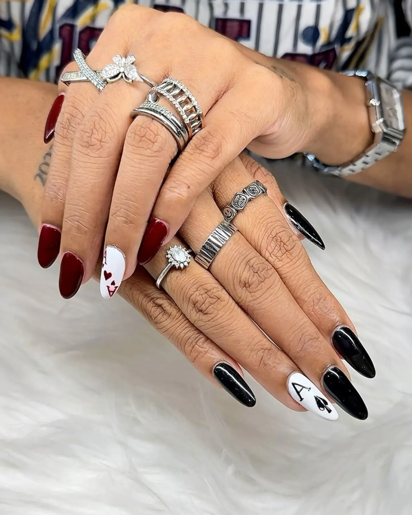 Red, black and white nail art