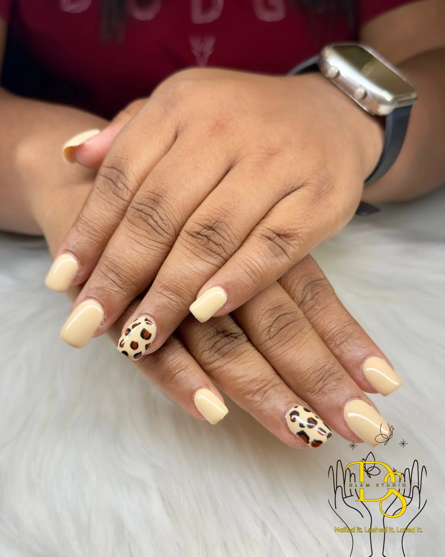 Leopard spots on butter yellow nails